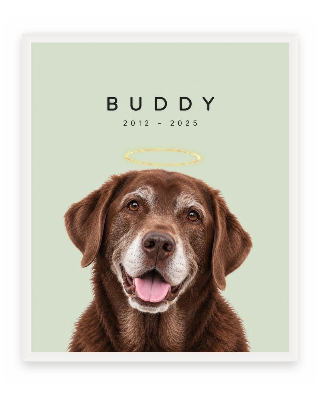 Forever Loved example, Sage background, With name print, White frame