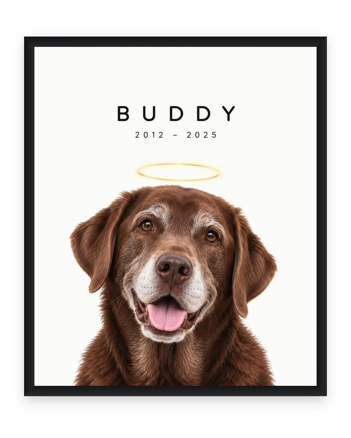 Forever Loved example, White background, With name print, Black frame