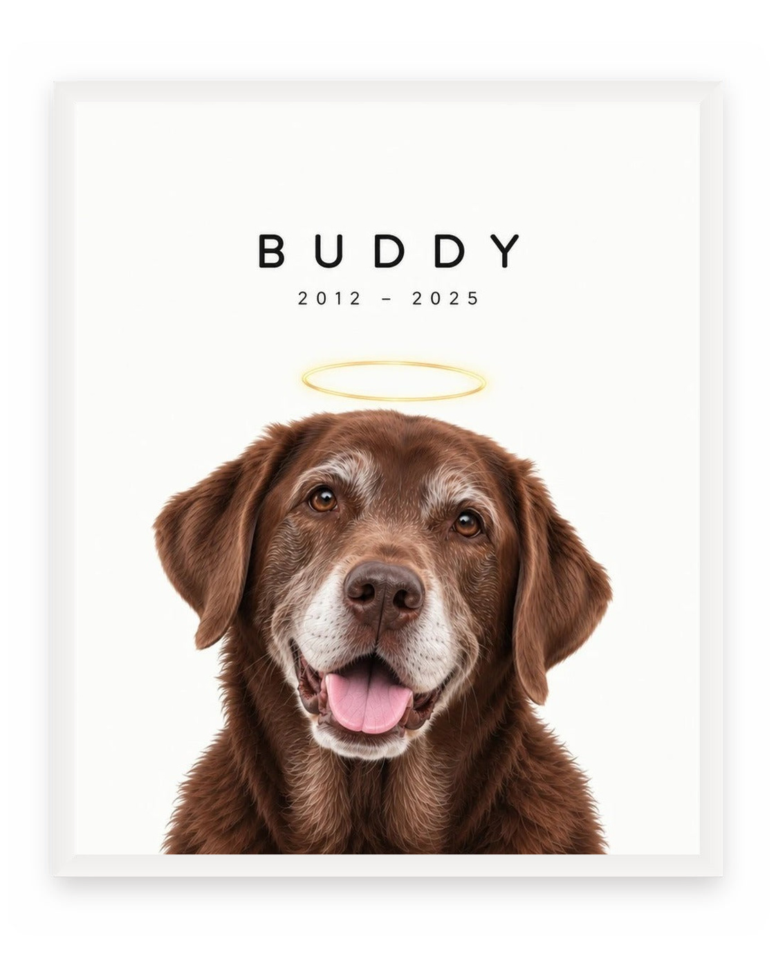 Forever Loved example, White background, With name print, White frame